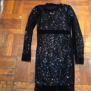 BodyCon Cocktail Dress, Blue and Black, SZ M